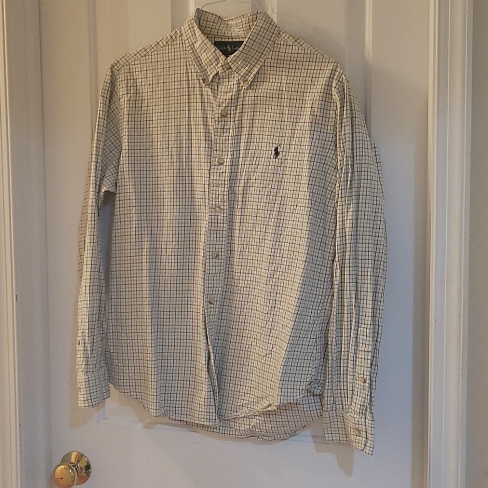 Ralph Lauren mens beige brown & blue checked shirt large